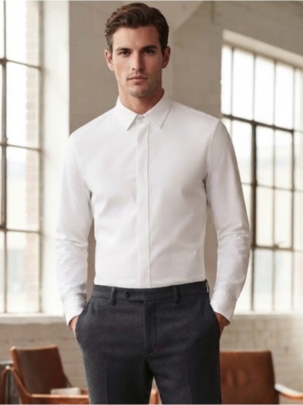 Rag & Bone White Men's Long-Sleeve Dress Shirt